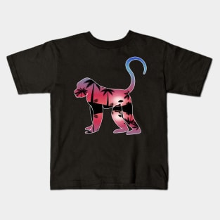 Monkey Beautiful Sunset Beach Palm Tree Kids T-Shirt